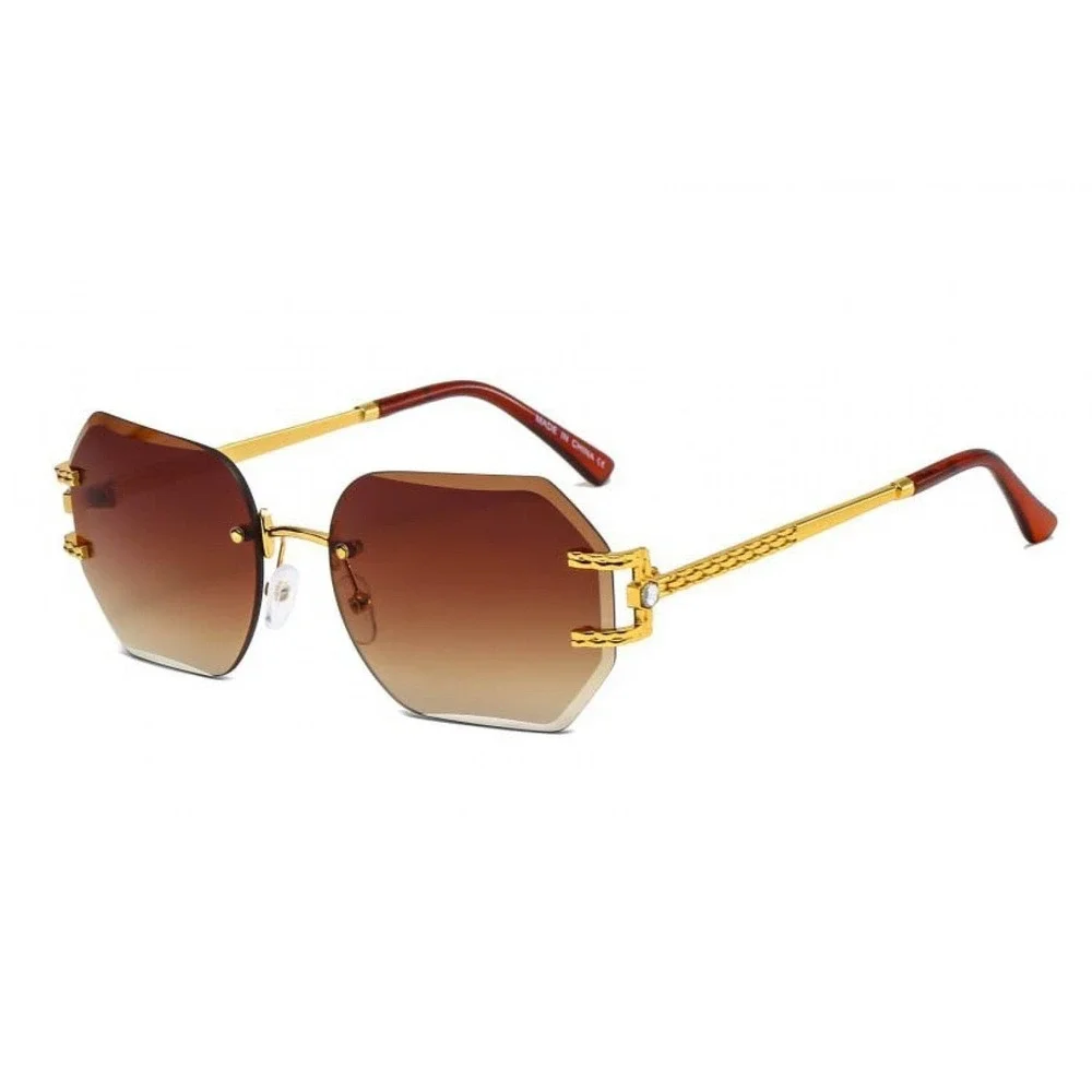 Men Sunglasses Shades Designer Brown Gold Frame  Rapper Festival UV400 Frameless